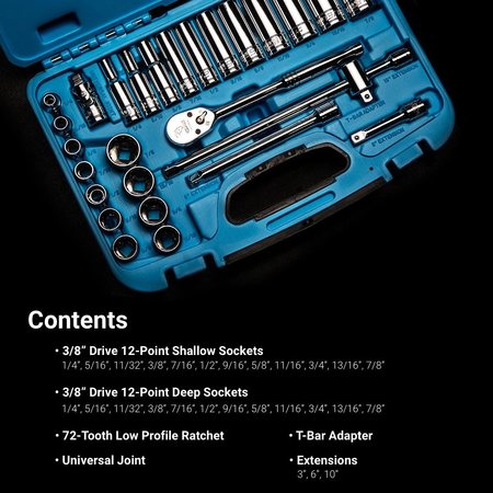 Capri Tools 3/8 in Drive 12-Point Shallow and Deep Socket Set, SAE, 27 pcs CP16301